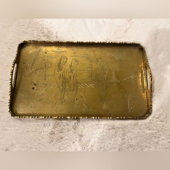 Vintage Brass Engraved Chinese Tray - Picture 8 of 13
